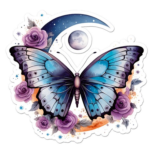 Farfalla luna fiori - luna, adesivo